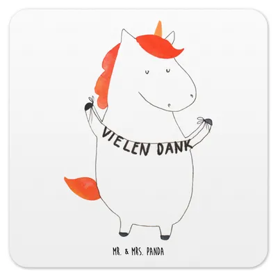 Produktbild von Mr. & Mrs. Panda Tassenuntersetzer Einhorn Dankeschön 15er Set - Weiß - Geschenk, Coaster, Vielen Dank, Einhörner, Danke, Glas-Untersetzer, Unicorn, Untersetzer Gläser