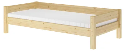 Produktbild von Einzelbett, Holzbett Kiefer massiv klar lackiert 90x200 wählbares Zubehör V-60.20-09Rollrost und Matratze inkl.