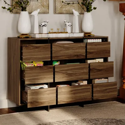 Produktbild von 100 cm Kommode,Sideboard,Schrank,Aufbewahrungsschrank,6 Schubladen aus MDF ohne Griffen,industrieller Stil,rustikales Schwarzes + holzgetöntes Gehäuse