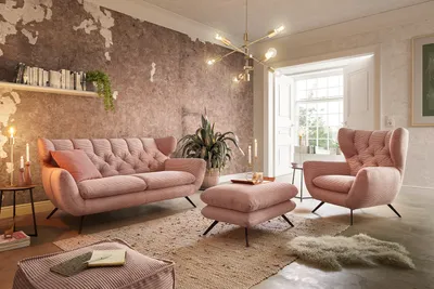 Produktbild von KAWOLA Sitzgruppe CHARME 2,5-Sitzer Sessel Hockerbank Cord rosa