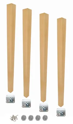 Produktbild von Tischbein Buche 72 cm Klarlack – Set 4x trapezförmige Tischfüße Montageset