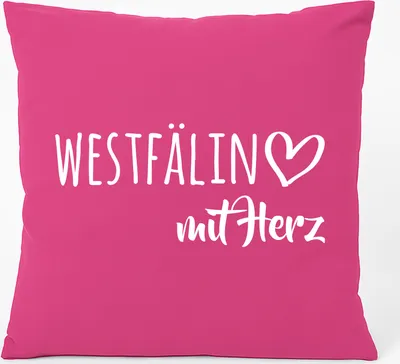 Produktbild von Huuraa Kissen Westfälin mit Herz 40x40cm mit Füllung Fuchsia Baumwolle Dekokissen Geschenkidee