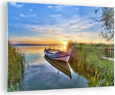 Produktbild von Bilder auf glas - See Boot Wasser - 70x50cm - Glasbilder - Wandbilder - Kunstdruck - zum Aufhängen bereit - Wanddekoration aus Glas - Glas Bilder - Wandbild auf Glas - Einteilig - GAA70x50-3950