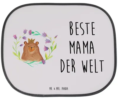 Produktbild von Mr. & Mrs. Panda Sonnenschutz Pkw Bär Königin - Grau Pastell - Geschenk, Auto Sonnenblende, Teddy, Mom, Mutter, blendschutz, Muttertag, Autoscheiben, Mama, Beste