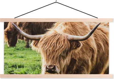 Produktbild von MuchoWow® Textilposter Kuh - Hochlandrind - Tiere 120x60 cm mit holzfarbenen Rahmen - Klemmleiste