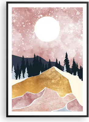 Produktbild von Gerahmtes Poster - Schwarzer Rahmen - Grafik Modern Landschaft - 70x100 cm - Wand Bild - Wanddeko - Wandbilder - Kunstposter - Wandposter - Bilderrahmen - Bilder - Kunstdruck - P2BPA70x100-4832