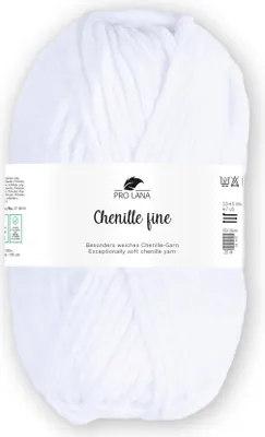 Produktbild von Pro Lana Chenille fine 50 g/100 m 100% Polyester dünnes, weiches Chenillegarn z. Häkeln u. Stridken, 101 weiß