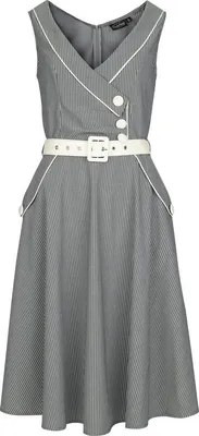 Produktbild von Voodoo Vixen Kurzes Kleid Damen Pinstripe Asymmetrical Button Flare Dress grau/weiß M