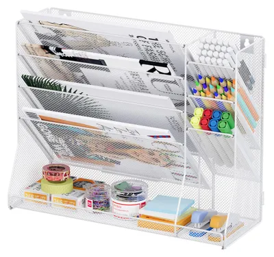Image de Porte-revues en métal, 5 compartiments, 3 porte-stylos, format A4, pour bureau