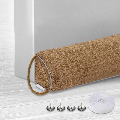 Produktbild von Unyqoos® Zugluftstopper, dreieckig – Leinenstoff mit PP-Füllwatte & Gewichtskugeln, 82/92 cm, Schwarz/Grau/Kaki, inkl. Klettband für Türen & Fenster, rutschfest