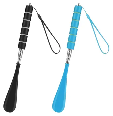 Produktbild von Ausziehbarer Schuhlöffel Teleskopisch 28.5-70.5cm Kunststoff Schwarz + Blau