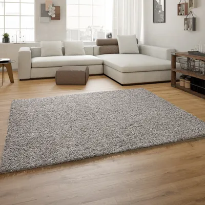 Produktbild von Hochflor Shaggy Teppich Preishammer Uni Einfarbig in Grau Modern Größe 120x170 cm