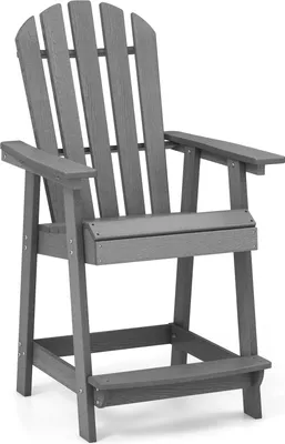 A gray Adirondack bar stool is shown from the front against a white background.
