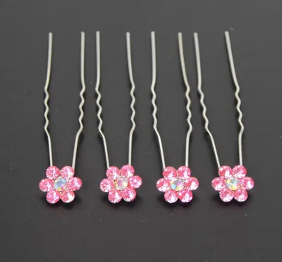 Produktbild von 4 Haarnadeln mit Strass Blüten Design in diversen Farben Rosa