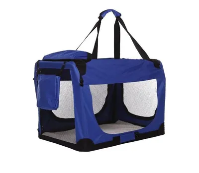 Produktbild von Reisebox Blau XXL (102 cm) – Nylon-Softbank – faltbar – leichte Hundebox – Autobox Transportbox