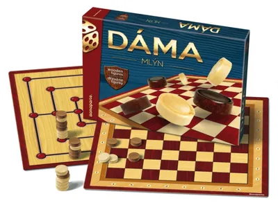 Zdjęcie produktu dla Warcaby + młynek drewniane kamienie gra planszowa w pudełku 33x23x4cm