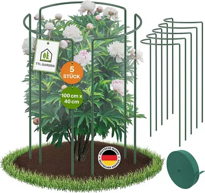 Produktbild von TTL GARDEN Strauchstützen 100×40 cm 5er Set – Pflanzenstütze grün mit Klettband