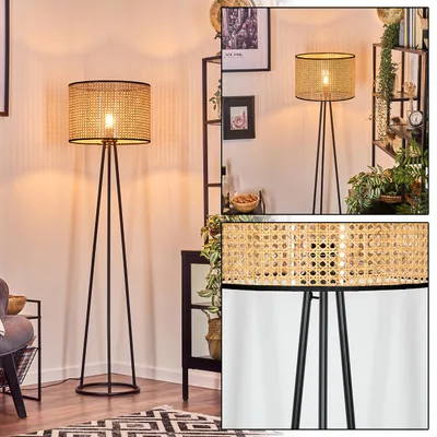 Produktbild von Obenetto Stehlampe aus Metall/Rattan in Schwarz/Natur