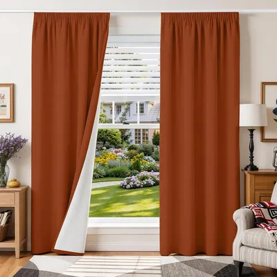 Productafbeelding van 100% verduisterende gordijnen met volantband, linnenlook, terracotta