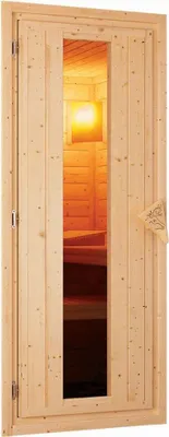 Zdjęcie produktu dla Sauna Karibu Jarin (wejście narożne), drzwi całkowicie szklane, w kolorze brązowym, piec 9 kW, zewnętrzne sterowanie easy