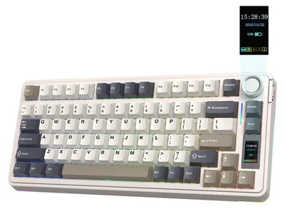Obrázok produktu pre Mechanická klávesnica, 75%, bezdrôtová – retro, biela, RGB podsvietenie – 80 kláves, výmena spínačov bez potreby pájacieho prístroja