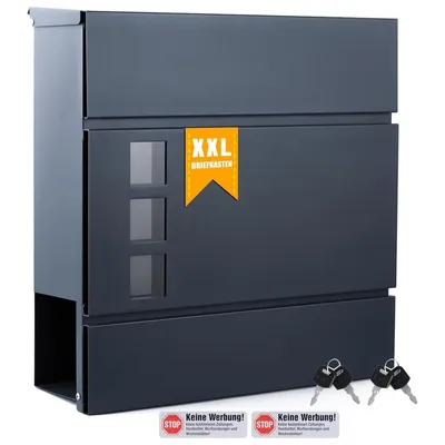 Produktbild von Theo&Cleo XXL Briefkasten Wandbriefkasten Postkasten C4 Briefkästen mit Zeitungsfach inkl. 4 Schlüsseln und Schloss Mailbox Groß Anthrazit