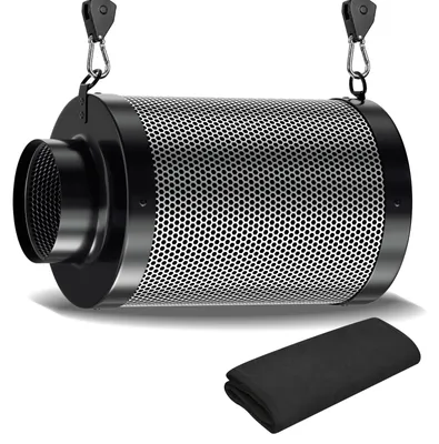 Productafbeelding van Eikuavons actieve koolfilter, model Grow, 100 mm. Koolfilter voor afzuiging in een kweekruimte, geschikt voor een kweekbox van 300 mm, inclusief ophangklemmen