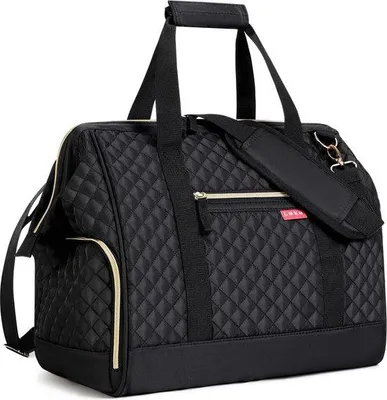 Obrázek produktu pro Uniqoos® Dámská cestovní taška na víkend, objem 33 litrů – 42 x 33 x 24 cm, černá, materiál 600D Oxford, sportovní taška s přihrádkou na boty, velký otvor, odnímatelný ramenní popruh, popruh pro uchycení na vozík