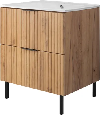 Obrázok produktu pre Kúpeľňová skrinka, dub craft + čierna úchytka, 60 x 77 x 46 cm