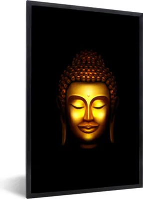 Produktbild von MuchoWow® MuchoWow® Gerahmtes Poster Buddha - Kopf - Gold 40x60 cm - Poster mit zchwarzem Bilderrahmen - Papierdruck - Wandbilder
