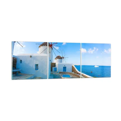 Produktbild von Bilder auf glas - Griechenland Insel Küste Haus - 120x40cm - Glasbilder - Wandbilder - Kunstdruck - zum Aufhängen bereit - Wanddekoration aus Glas - Glas Bilder - Wandbild auf Glas - GCA120x40-2424