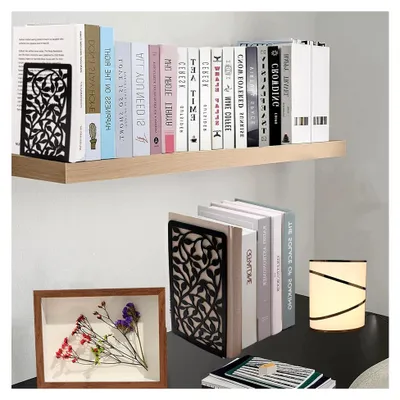 Produktbild von Metallische Buchstützen, Schwarze Buchhalter für Regal mit rutschfesten Bücherstoppern für Schule, Zuhause und Büro (1 Paar)