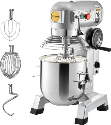 Image de Batteur commercial, bol en acier inoxydable de 30 litres, batteur électrique robuste de 1500 W avec 3 vitesses réglables 108/199/382 tr/min, crochet pétrisseur et fouet inclus, idéal pour les boulangeries et pizzerias.