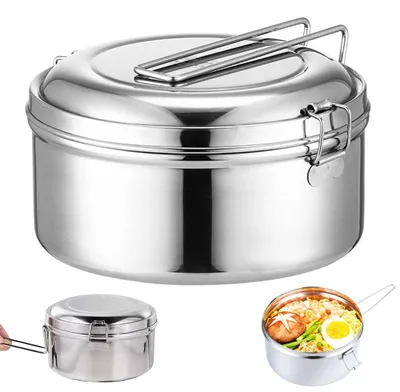 Runde Edelstahl-Lunchbox 1200 ml mit Henkel, auslaufsicher