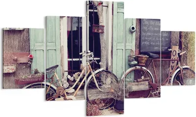 Produktbild von Bild auf Leinwand - Leinwandbild - 5 Teile - Fahrräder Vintage Mietshaus - 125x70cm - Wand Bild - Wanddeko - Wandbilder - Leinwanddruck - Bilder - Wanddekoration - Leinwand bilder - EA125x70-4588