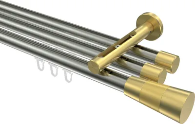 Produktbild von Interdeco Innenlaufstange / Gardinenstange mit Innenlauf Edelstahl-Optik / Messing-Optik, Typ Siteno Tanara (Konus Bicolor), 20 mm Ø 3-läufig, 480 cm