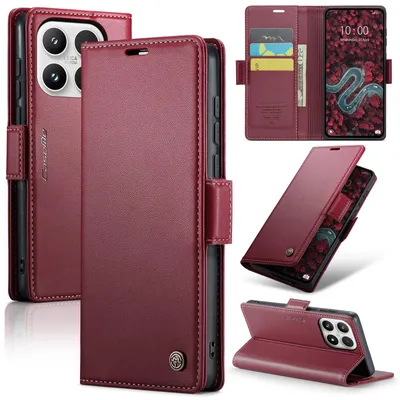 Produktbild von Lederhülle für Xiaomi 17 Brieftasche Kartenfach Schutzhülle mit Standfunktion Rot