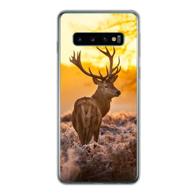 Produktbild von MuchoWow® Handyhülle Schutzhülle Hülle für Samsung Galaxy S10 Hirsche - Tiere - Sonnenuntergang - Winter - Heidekraut - Natur Silikon Softcase Handy Hülle - Handytasche