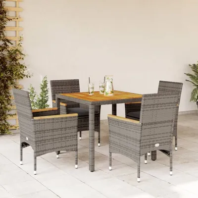 Productafbeelding van Maison Exclusive - Tuinset voor buiten, 5-delig, met kussens, grijs polyrotan en acaciahout
