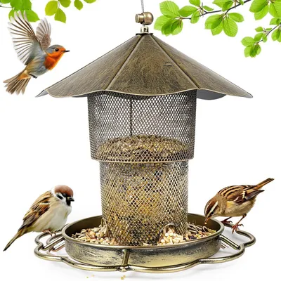 Image de Station d'alimentation pour oiseaux, à suspendre, pliable, de couleur bronze, résistante aux intempéries et sécurisée contre les écureuils