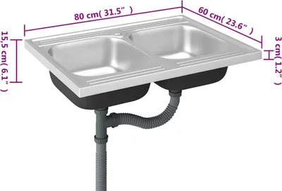 Produktbild von vidaXL Doppelspüle Silbern 800x600x155 mm Edelstahl