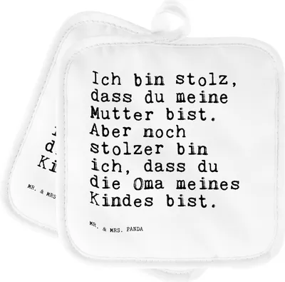 Produktbild von Mr. & Mrs. Panda Topflappen Ich bin stolz, dass... - Weiß - Geschenk, Enkel Geburt, stolz, Großmutter, Topflappenset, Oma, Kochlappen, schöner Spruch, Topfuntersetzer