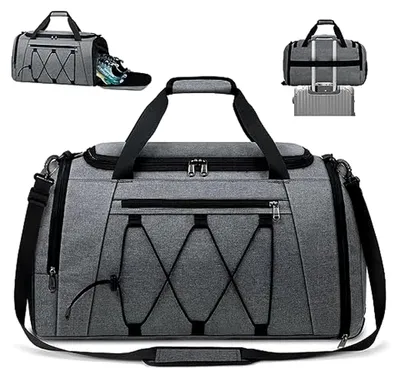 Produktbild von Sporttasche für Herren und Damen mit Schuh- und Nassfach, wasserdicht, große Reisetasche, Duffle Gym Bag 55L in Grau