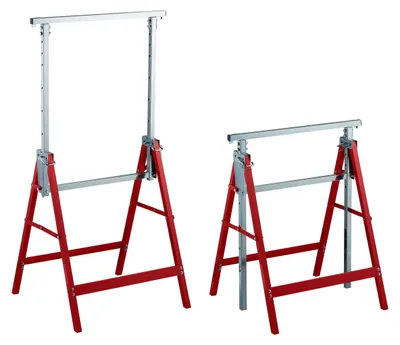 Image de Tréteaux pliants Relaxdays, lot de 2, réglables en hauteur sur 7 positions, jusqu'à 200 kg, tréteaux pliants, atelier, acier, rouge/argent
