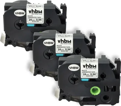 Produktbild von vhbw 3x Schriftband-Kassette kompatibel mit Brother P-Touch PT-E800KTW, PT-E800T, PT-E800TK, PT-E800W Etiketten-Drucker 8m x 24mm Schwarz auf Weiß
