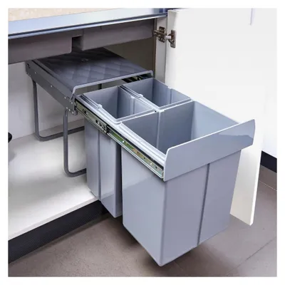 Produktbild von Einbaumülleimer Froland 3 Fächer Mülltrennsystem ausziehbar Abfalleimer Küche 2x10L+1x20L herausnehmbare Behälter 48 x 34 x 42 cm Grau