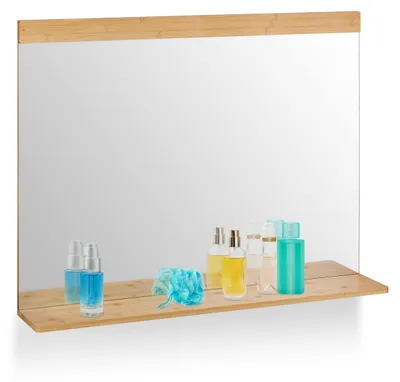 Wandspiegel mit Bambus-Ablage, 68,5 x 90 cm, Natur