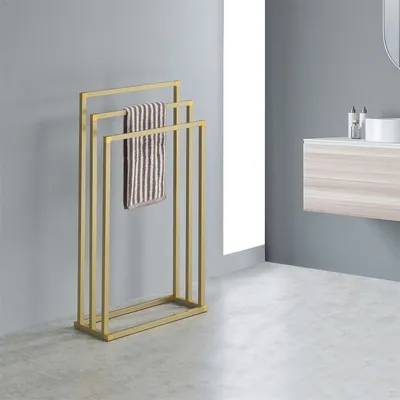 Produktbild von Handtuchhalter KUNO, gold lackiert - freistehender Badetuchhalter mit 3 Stangen, Handtuchständer aus Metall