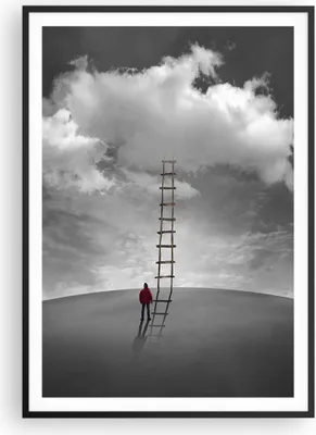 Produktbild von Gerahmtes Poster - Schwarzer Rahmen - Symbol Leiter Himmel - 70x100 cm - Wand Bild - Wanddeko - Wandbilder - Kunstposter - Wandposter - Bilderrahmen - Bilder - Kunstdruck - P2BPA70x100-4900