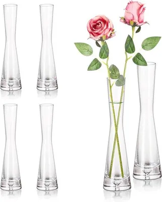 Produktbild von Famanu Blumenvasen Set von 6 - 20 cm hohe schmale Glasvasen - klares Kristall für elegante Blumendekoration